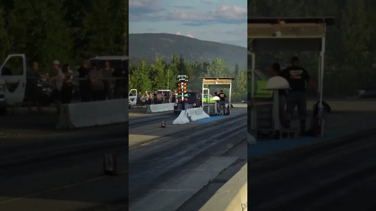 WHIPPLE CHARGED 53 CHEVY PICK UP SCREAMS DOWN THUNDER MT RACEWAY