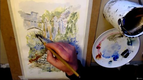 Gwrych castle steps Udemy watercolour tutorial by David J Walker