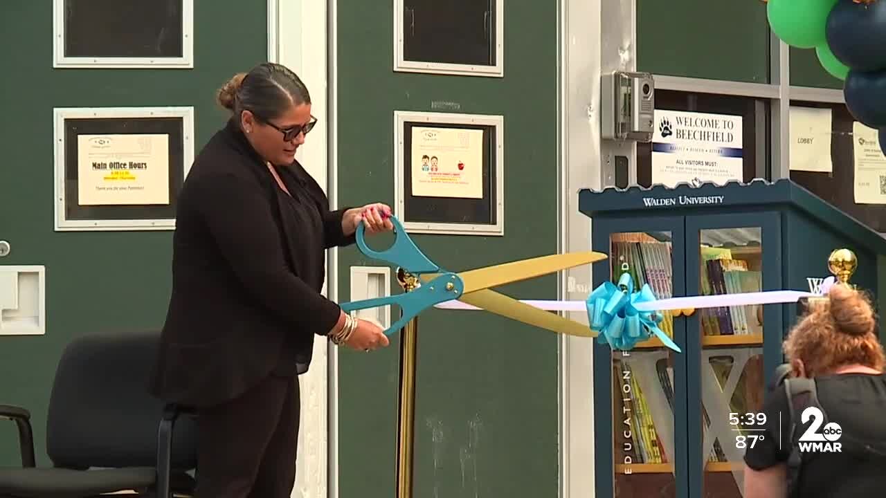 Mini community library at Beechfield Elementary Middle School