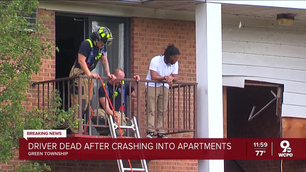 One dead after car crashes into Green Township apartment complex