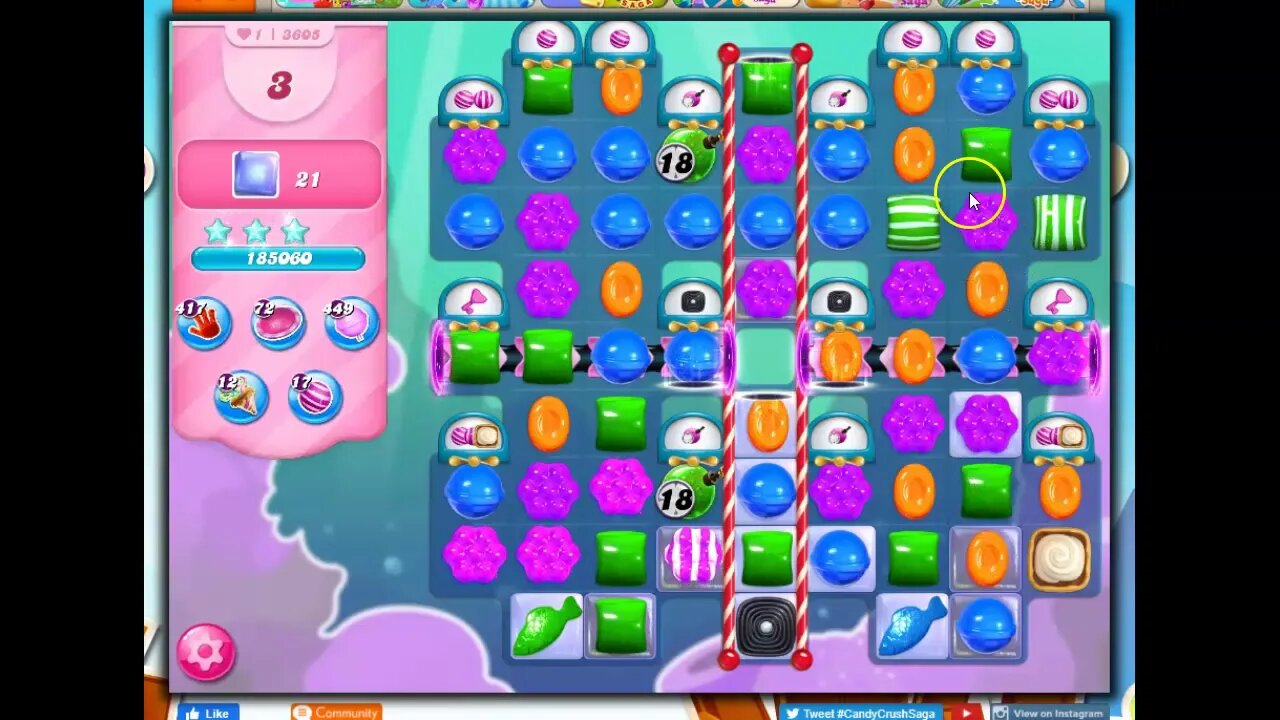 Candy Crush Level 3605 Talkthrough, 18 Moves 0 Boosters