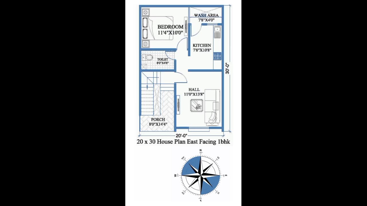 20 × 30 House plan|| East Facing 1bhk|| 600 sqft house design | Modern house plan| #housedesign