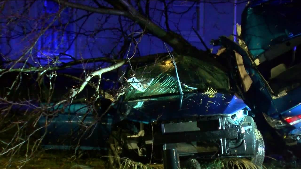 Car split in half after hitting tree near 48th and Good Hope; 3 teens injured