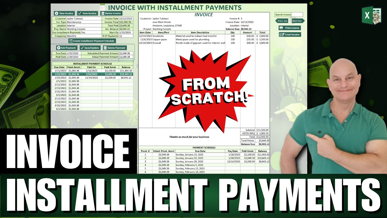 How To Create An Excel Invoice With Installment Payments | FROM SCRATCH LESSON + FREE TEMPLATE