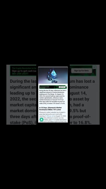 Ethereum’s Market Dominance Slides 13% Lower | Crypto News | Ethereum Merge Predictions Fail #shorts