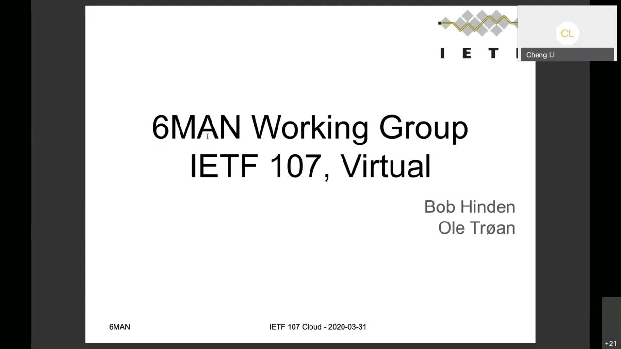 6MAN WG Interim Meeting, 2020 03 31