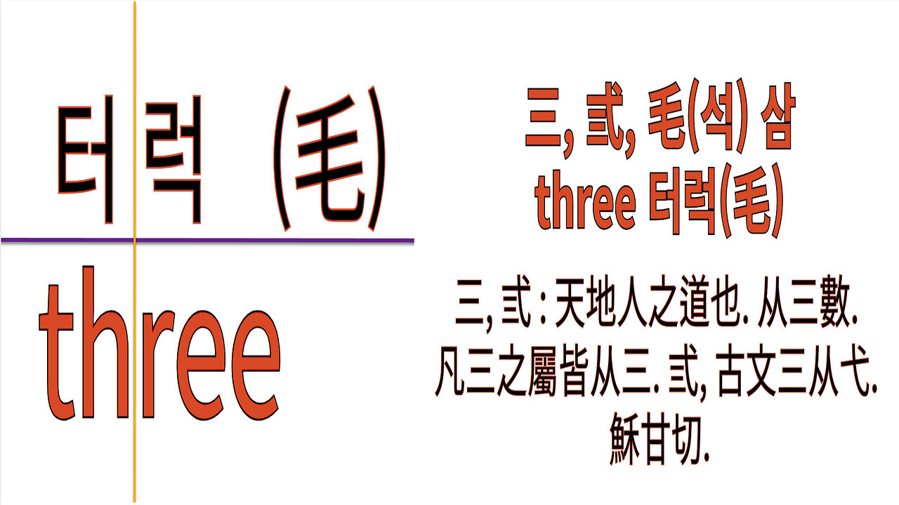 북미캐나다주 홍무정운 한자 三, 弎, 毛(석) 삼, three 터럭(毛) 최초공개!!!