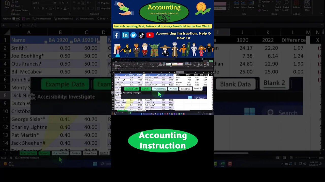 Statistics & Excel Bell Curve Batting Average Comparison Part 2