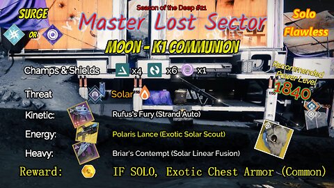 Destiny 2 Master Lost Sector: Moon - K1 Communion on my Void Warlock Solo-Flawless 8-11-23