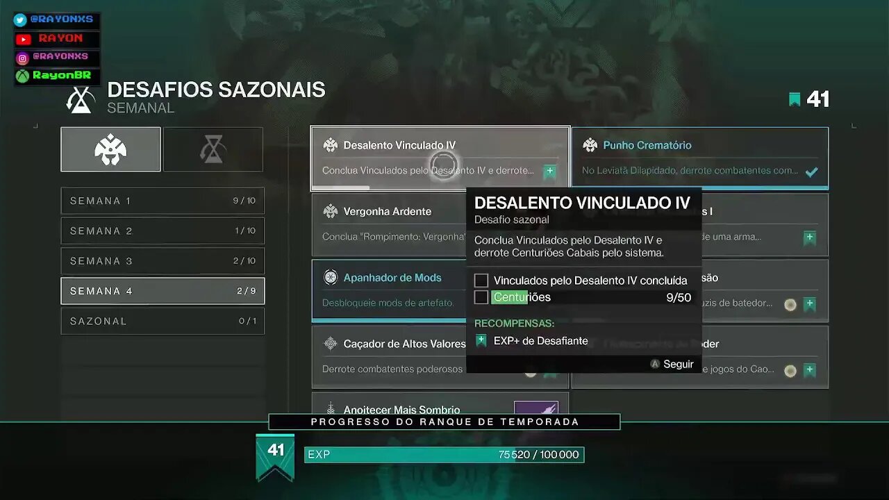 Destiny reset semanal - Chega aqui