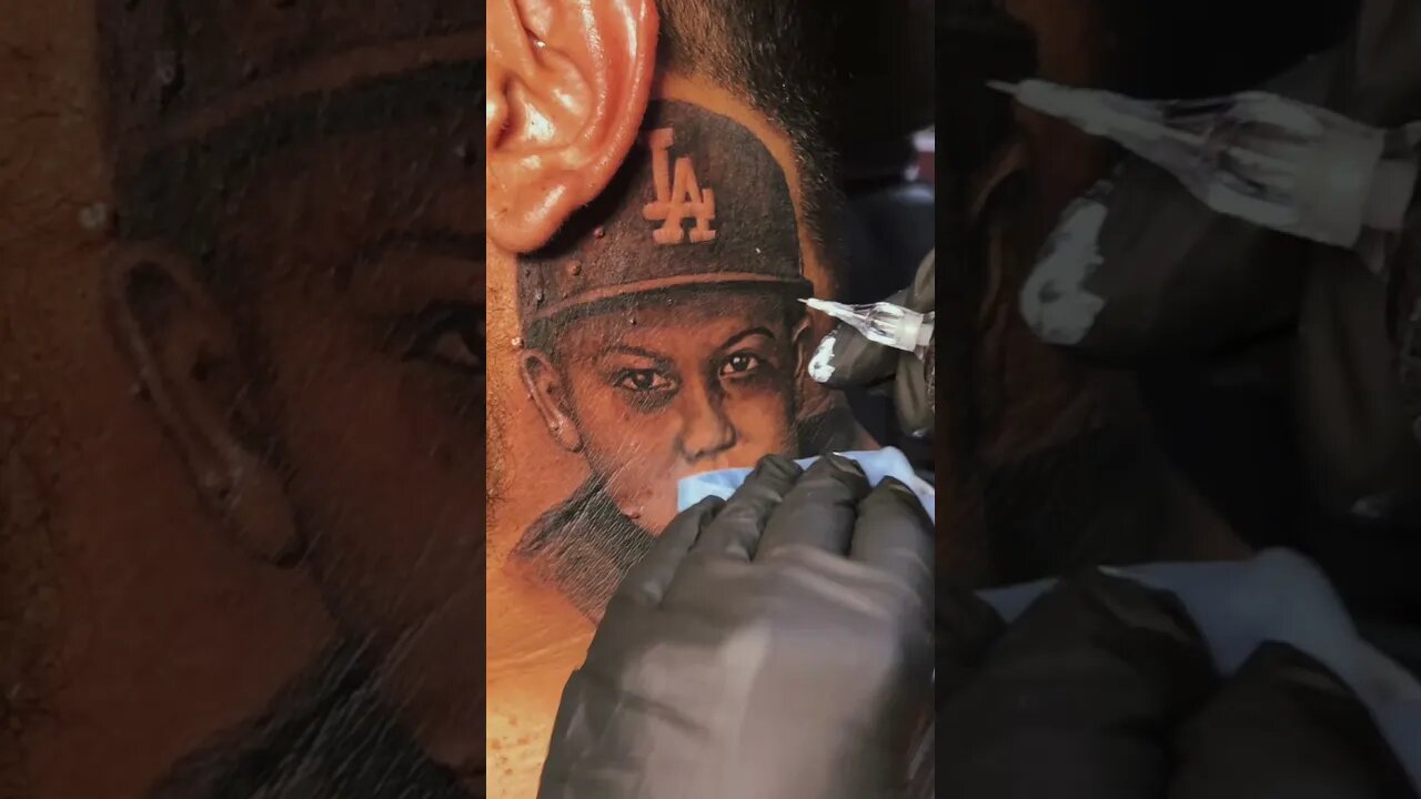 Adorable Son Portrait Neck Tattoo