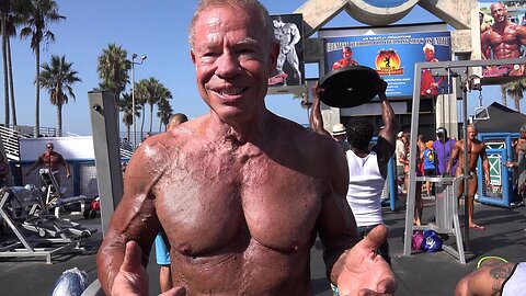 82 Year Old Bodybuilder Jim Arrington at Muscle Beach Labor Day 2014