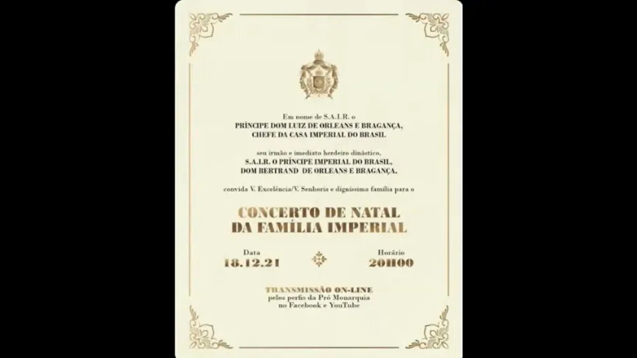 Convite para o Concerto de Natal da Família Imperial do Brasil