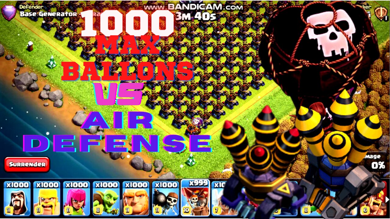 1000 max Ballons V/S Air defense!!!MOST INSANE ATTACK😱🔥💜🖤