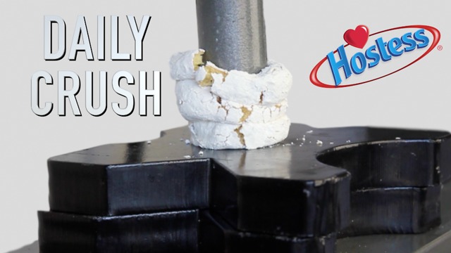 Crushing donuts with hydraulic press