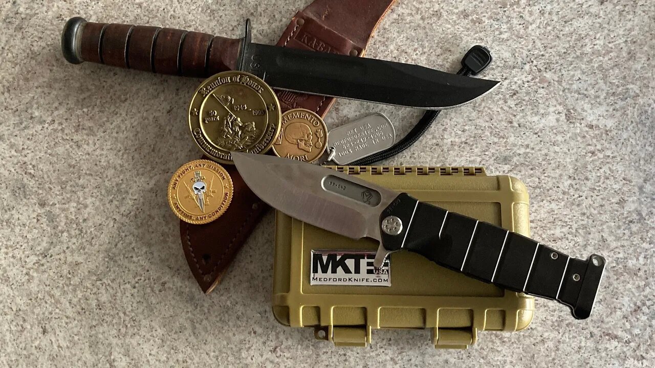 Medford Knife and Tool folding fighter. merch store, link in description