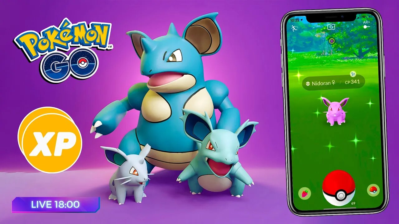 🕕 NIDORAN SHINY! CONSIGA MUITO XP Capturando Nidoran! Hora do Holofote! Pokémon GO!