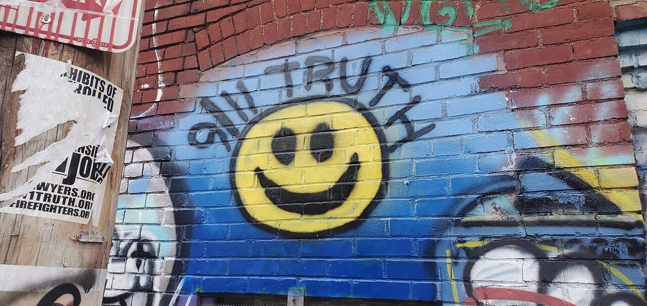 9/11 Truth Smiley Face Graffiti - Trace Wall, Bloomfield, PA
