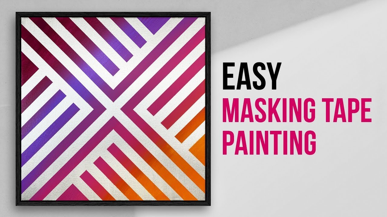 Masking tape painting on canvas__ Easy abstract painting for beginners__