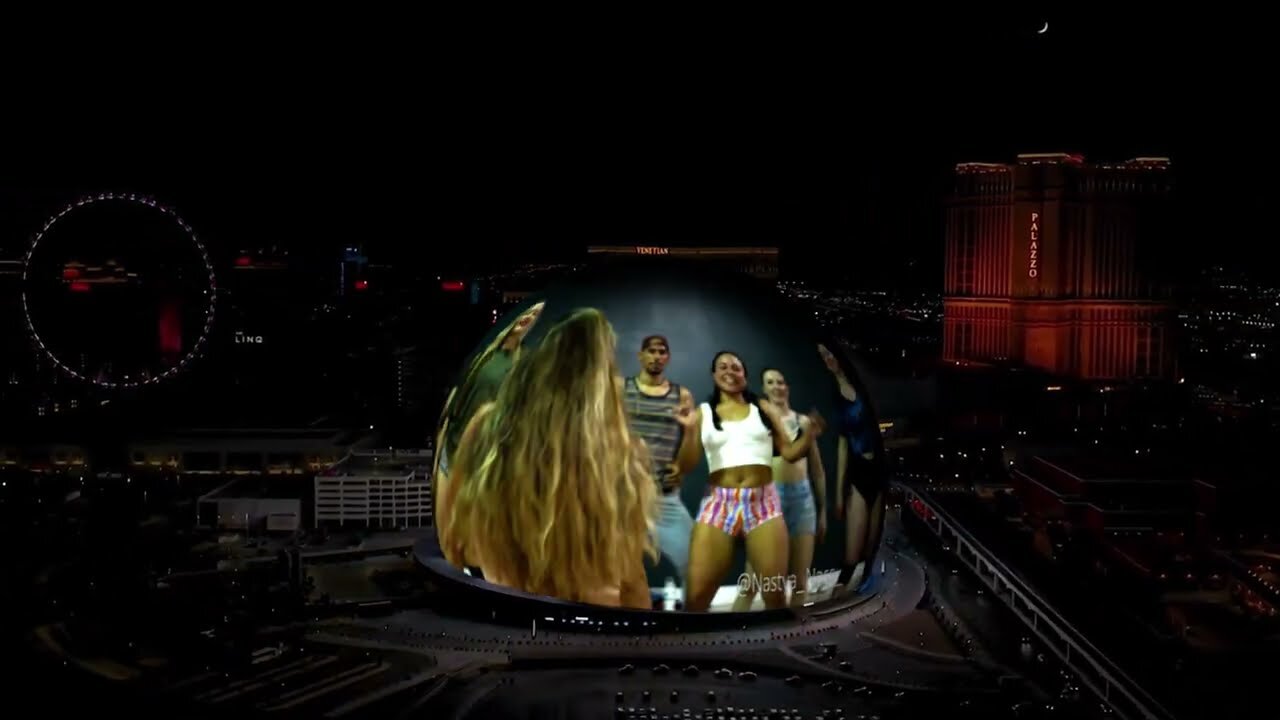 Las Vegas Sphere at night with Nastya Nass