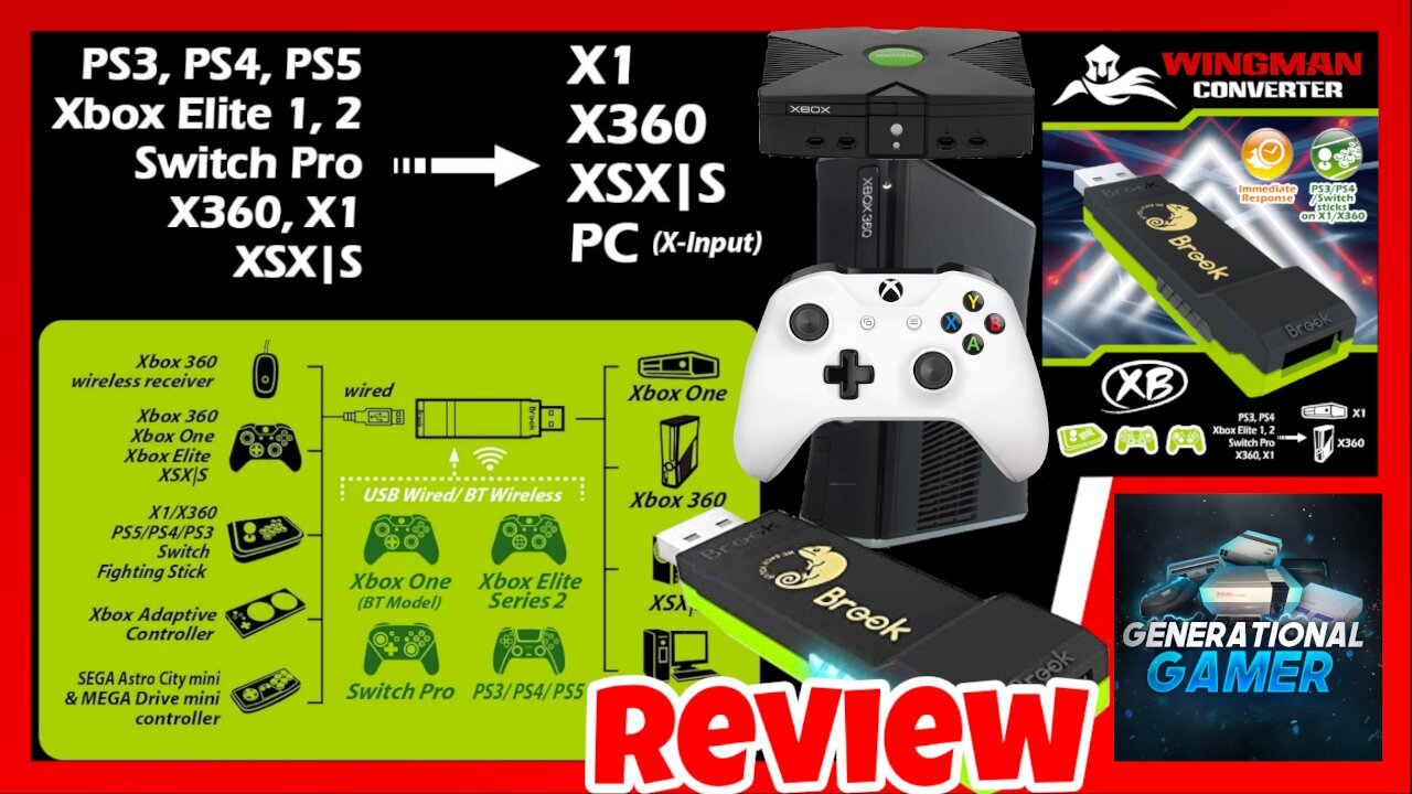 Brook Wingman XB - Use Xbox One / Series X|S Controllers on Xbox 360 and OG Xbox