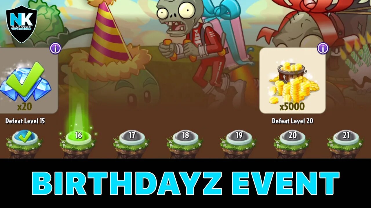 PvZ 2 - Birthdayz Event - Levels 16-20 - Level 1 Plants No Premium