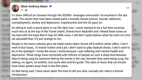 'Oliver Anthony' Speaks Out After Turning Down $8 Million Music Industry Offer ✋💰