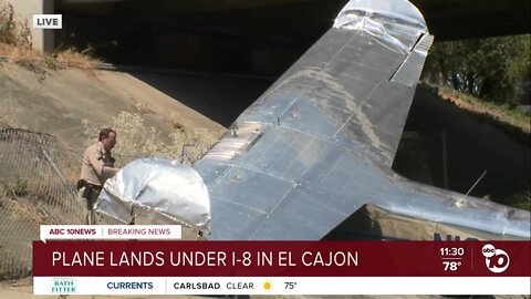 Plane lands on El Cajon street, comes to rest under I-8 overpass