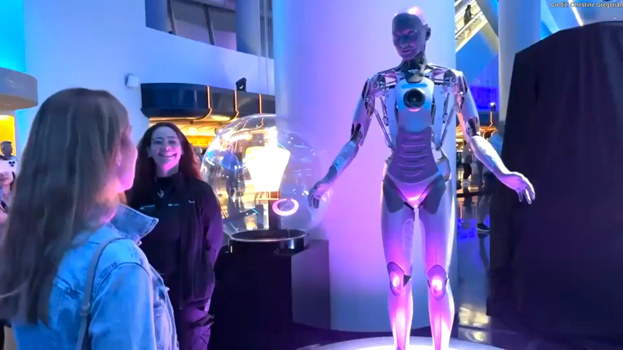 Visitors Interact With Humanoid Robot At The Sphere In Las Vegas