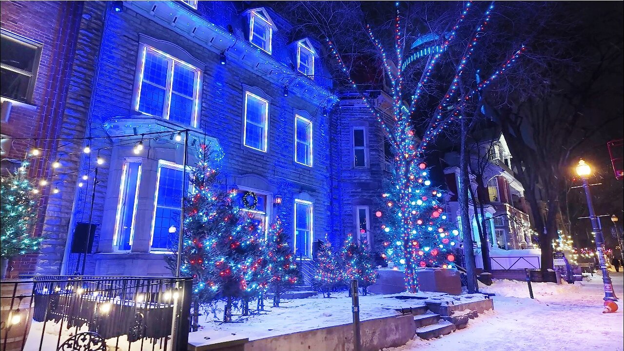 Winter Night Snow Walk Canada Christmas Lights Old Quebec Grande Allée