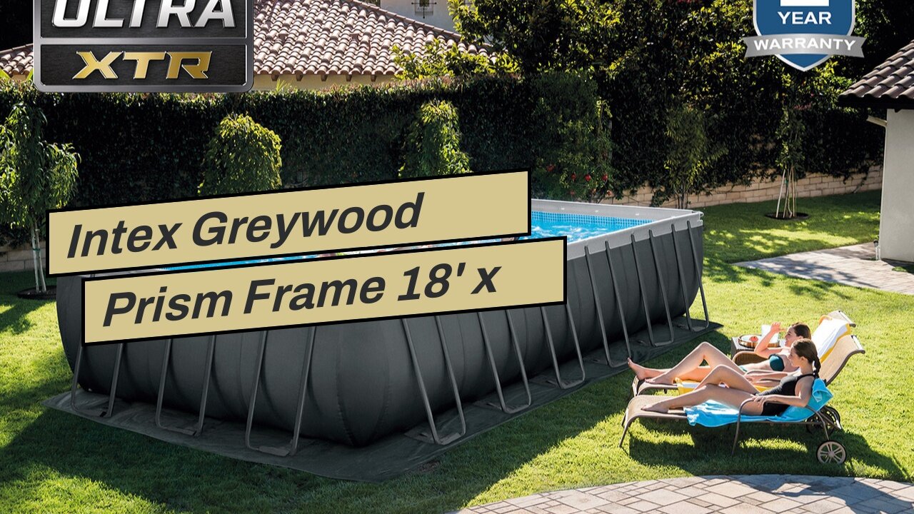 Intex Greywood Prism Frame 18' x 48" Round Above Ground Outdoor Swimming Pool Set with 1500 GPH...