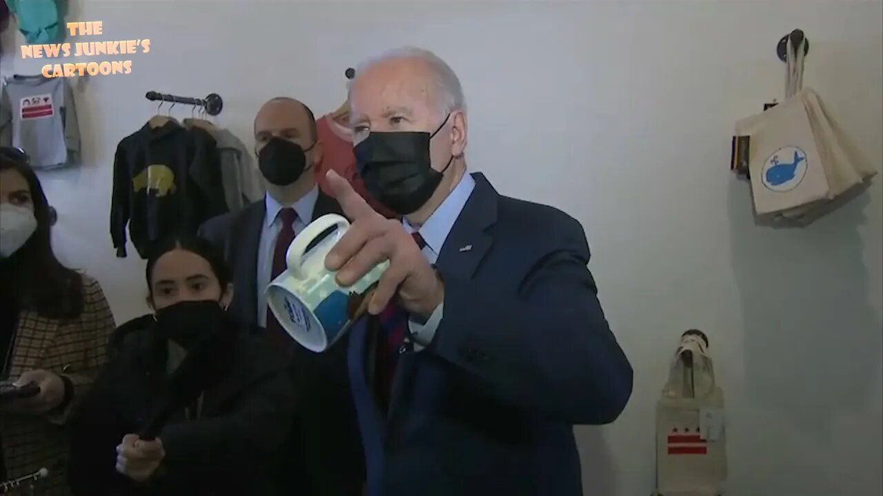 Biden sends a message to Putin about "enormous consequences" while shopping for a mug in a store.