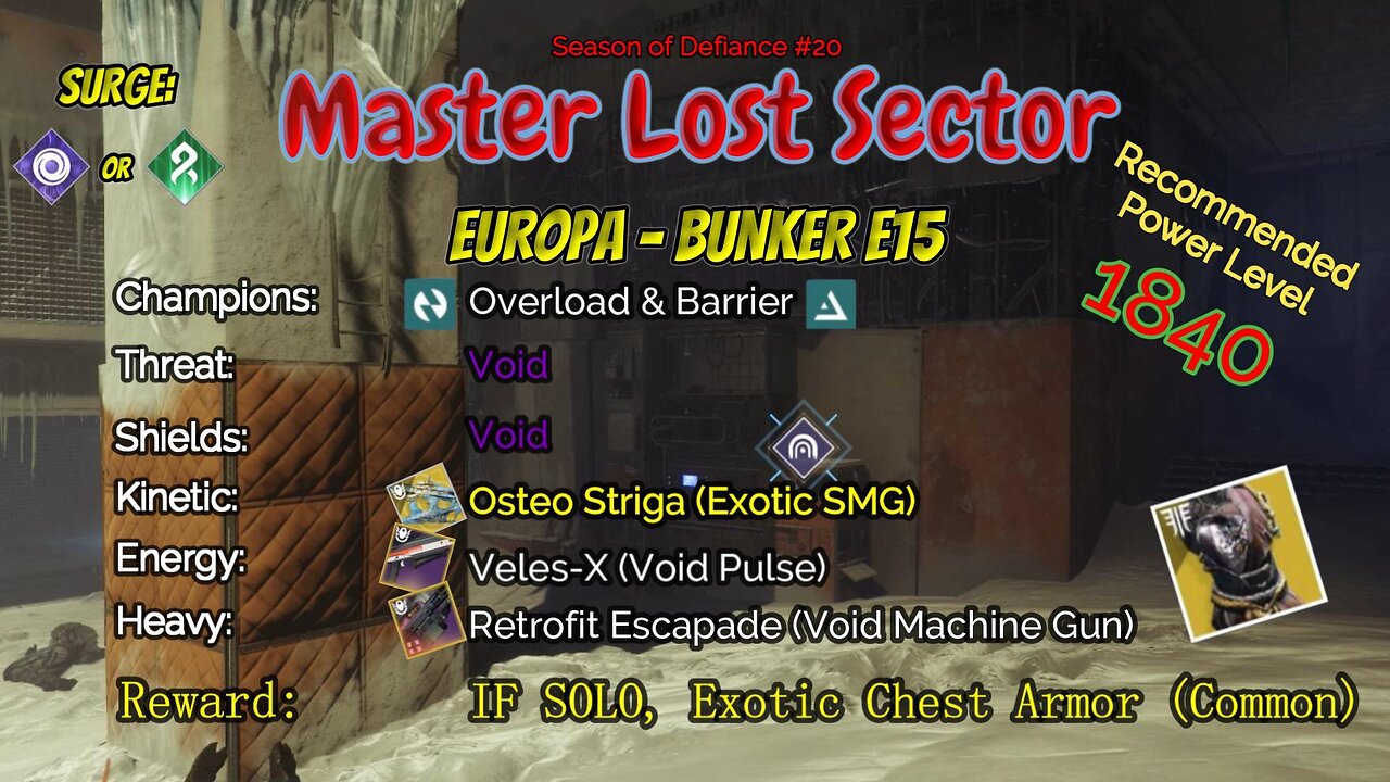 Destiny 2 Master Lost Sector: Europa - Bunker E15 on my Solar Hunter 5-14-23