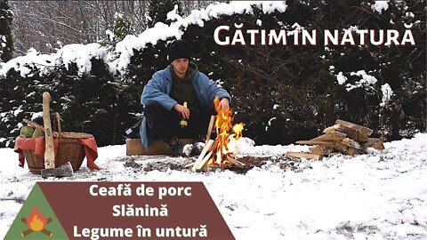 Ceafă de porc și slănină cu legume în untură! | Gatim in natura #1