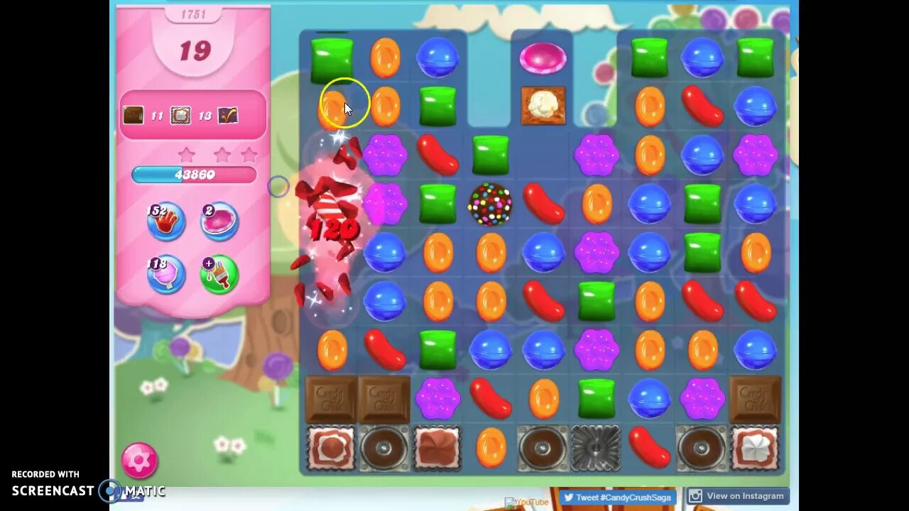 Candy Crush Level 1751 Audio Talkthrough, 2 Stars 0 Boosters