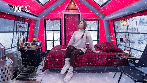 SOLO GIRL in Snowstorm: ASMR Living in an Inflatable Tent#GirlInTheSnow #WinterVibes #ASMRExperience