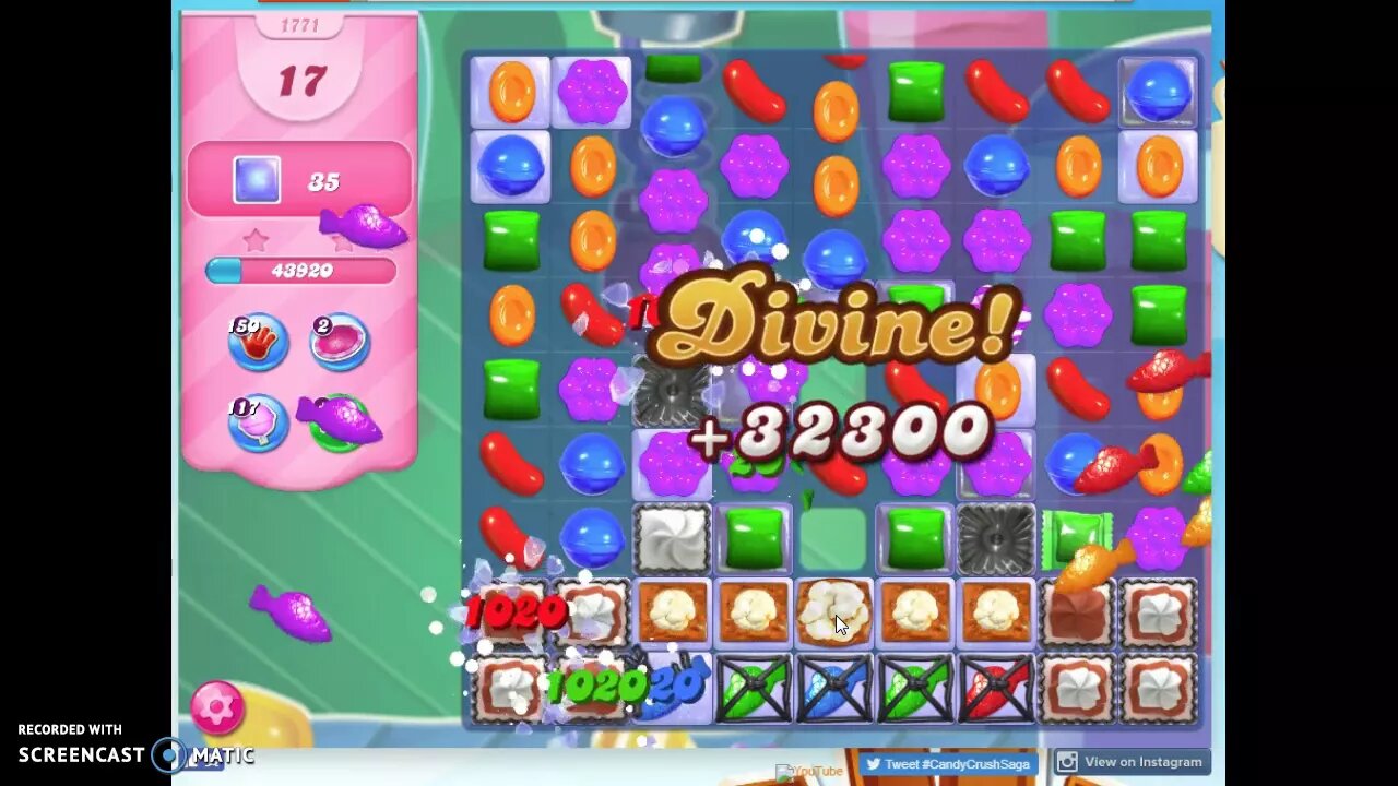Candy Crush Level 1771 Audio Talkthrough, 2 Stars 0 Boosters