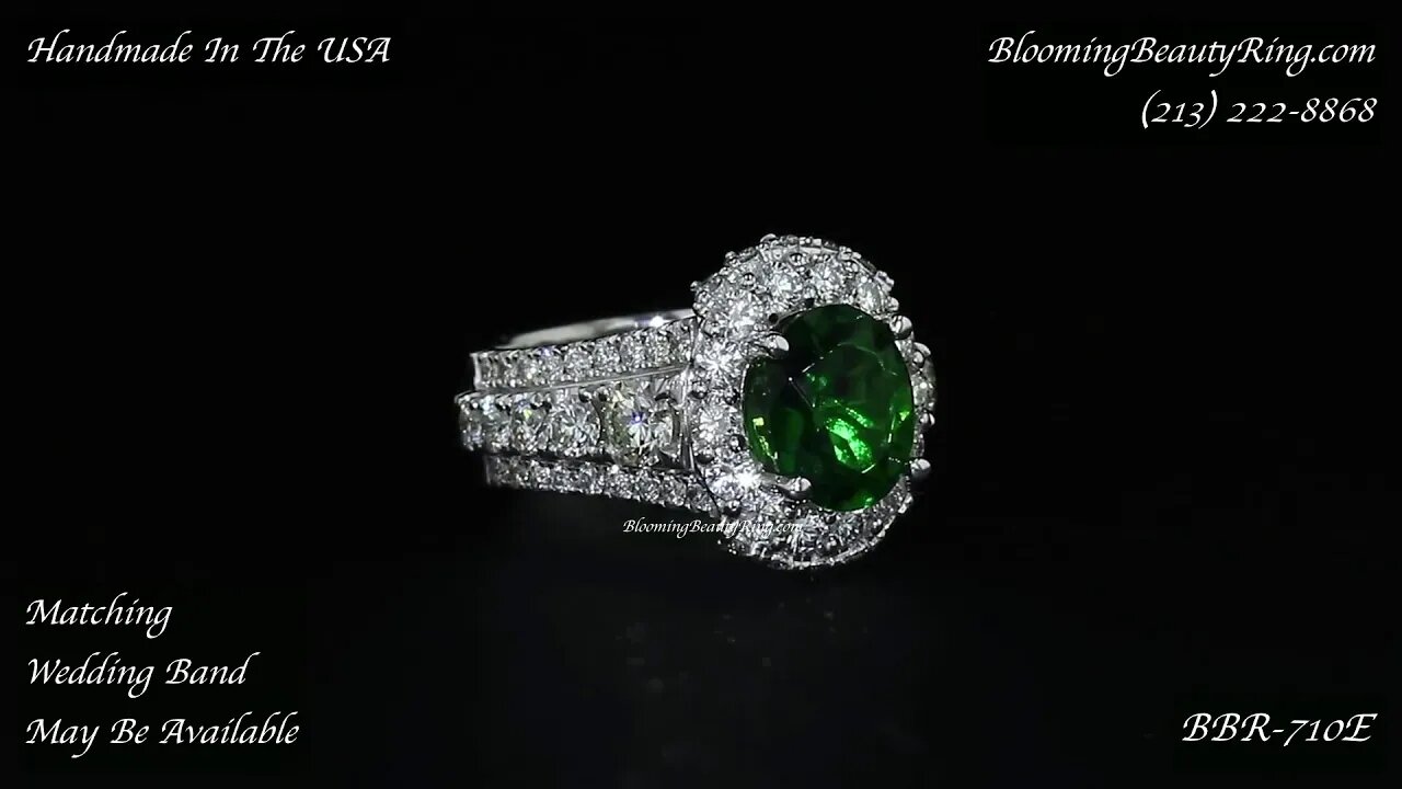 BBR 710E Emerald And Diamond Engagement Ring By BloomingBeautyRing.com