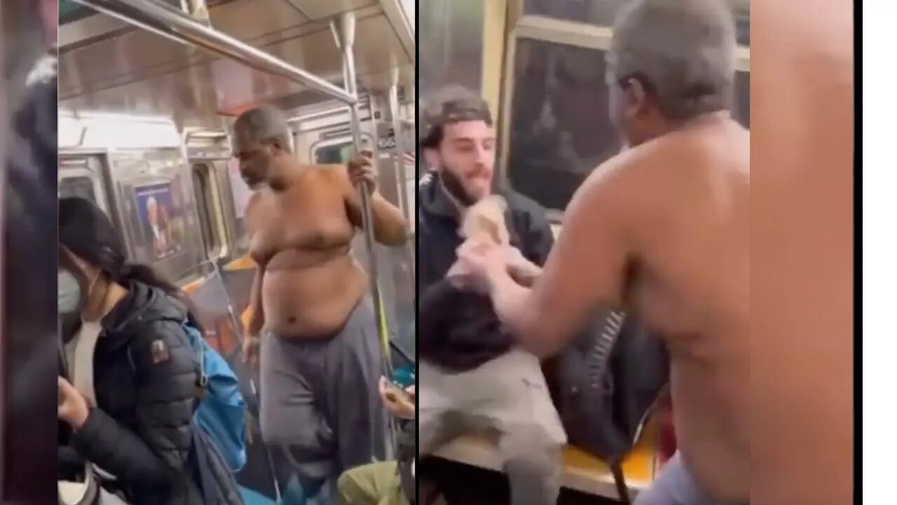 Homeless Man Camping in the NYC Subway gets out of his Tent and Snatches a passenger's Burrito