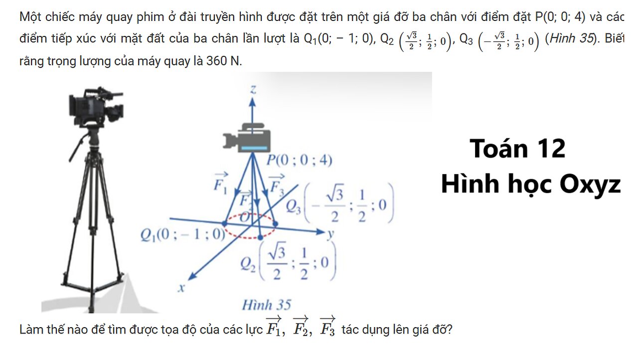 Toán 12: Một chiếc máy quay phim ở đài truyền hình được đặt trên một giá đỡ ba chân với điểm đặt