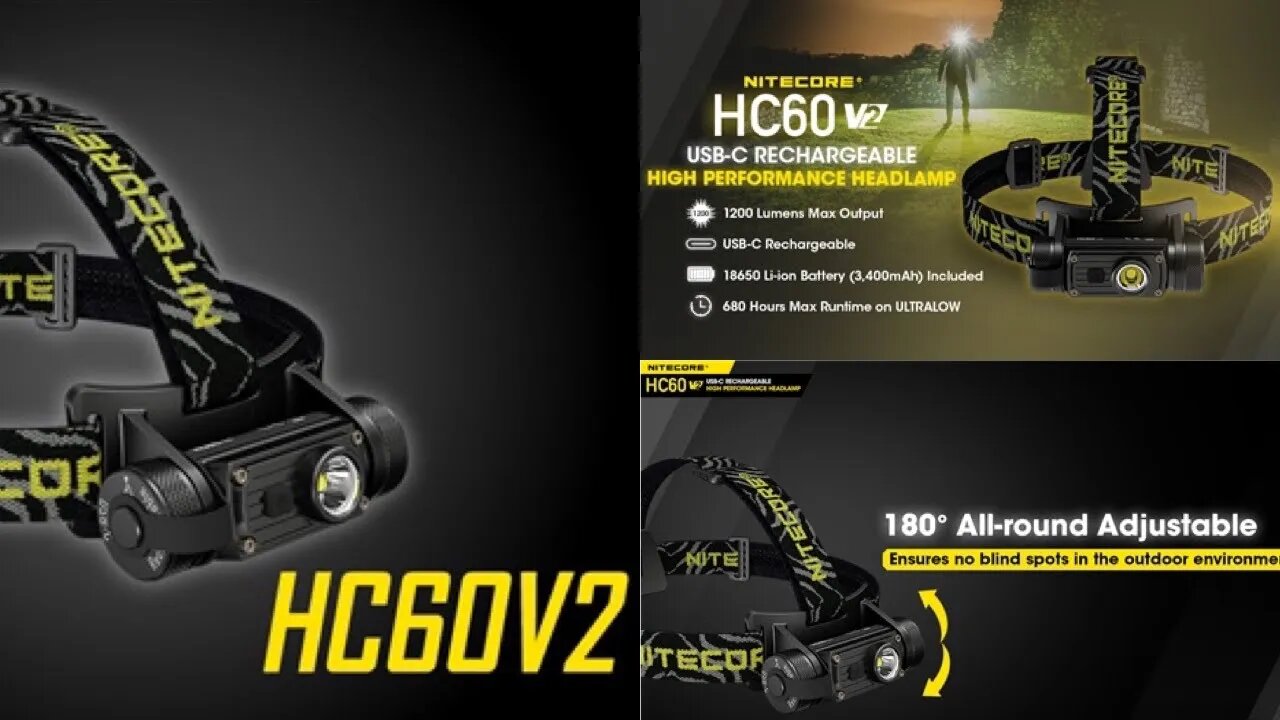 Nitecore HC60 V2 headlamp 1200 lumens USB-C rechargeable !