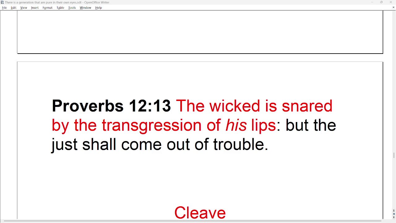 The WICKED is SNARED by The TRANSGRESSION of His LIPS