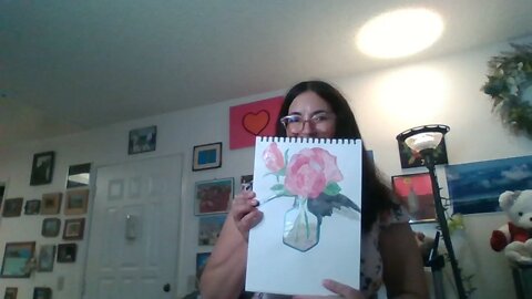 Continuing to Water Paint the Roses in a Vase