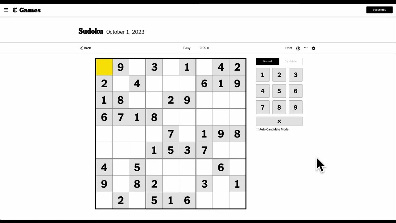 #Sudoku 2023 10 01 easy, featuring my wife.
