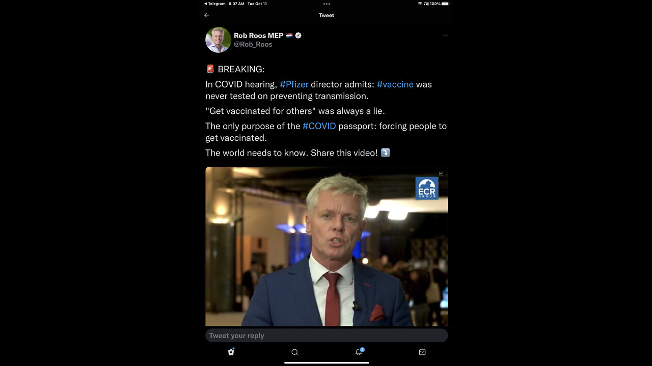 在輝瑞 CEO 拒絕參加歐盟🇪🇺議會 Covid聴證會之後，謎底揭曉…！ 「原來這是一個廉價謊言」，自始至終輝瑞未曾做過「疫苗停止傳染實驗」！ 騙很大！