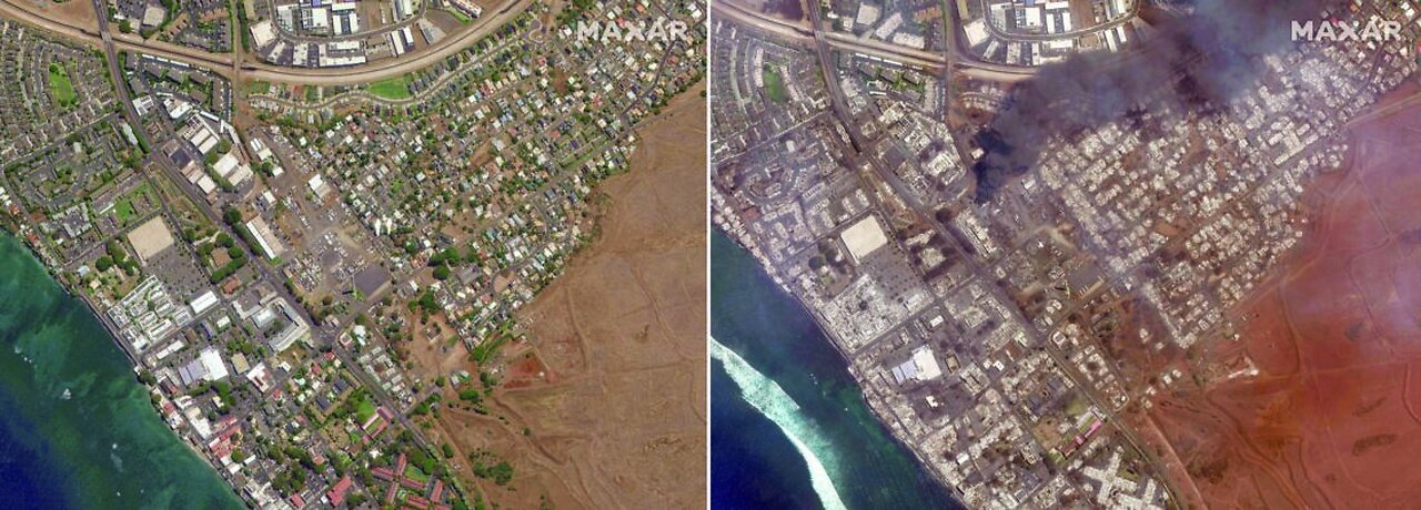 Hawaii fires before/after aerial photos of Lahaina, Maui