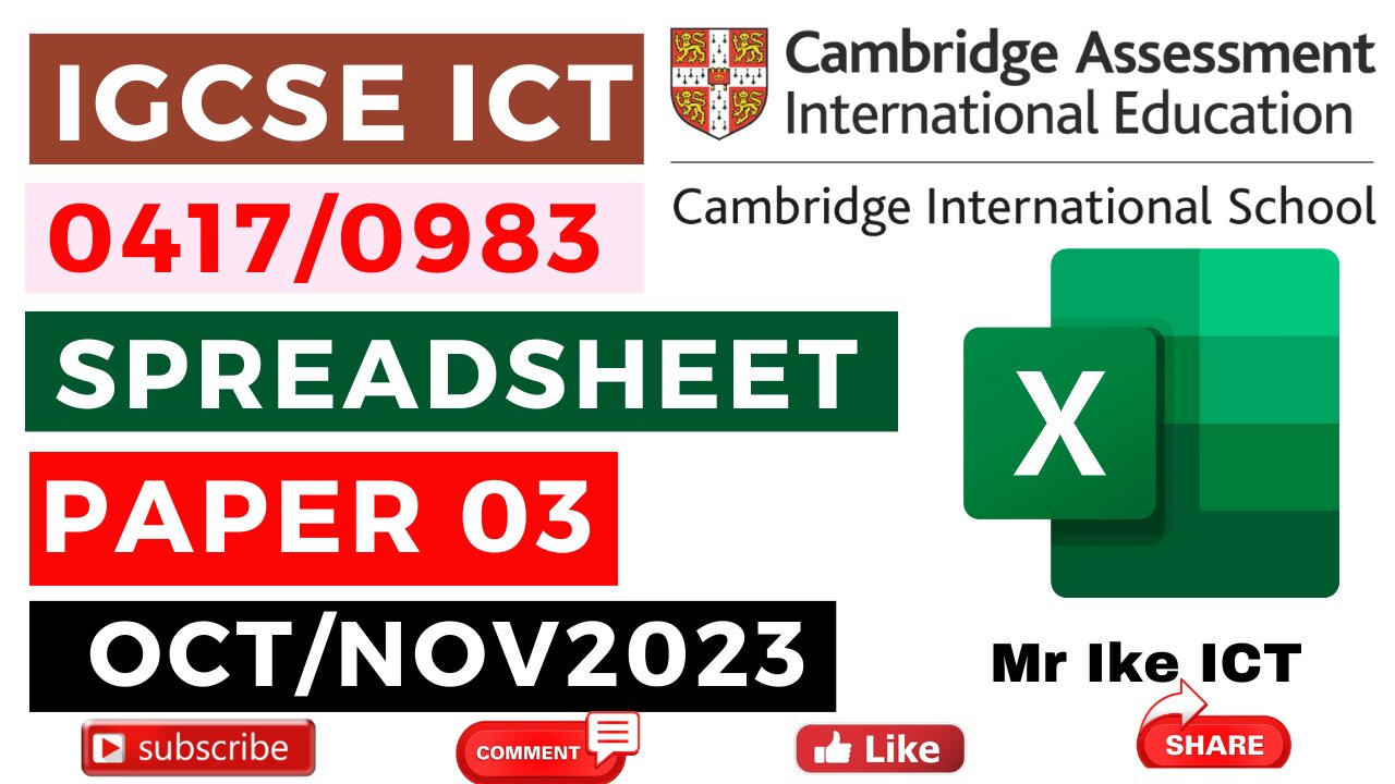 IGCSE ICT Spreadsheet oct/nov 2023 using Ms Excel