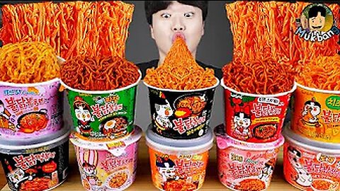 SUB) ASMR MUKBANG FIRE Noodle & HOT DOG & CHEESE PIZZA & Tteokbokki EATING SOUND ! (BULDAK)