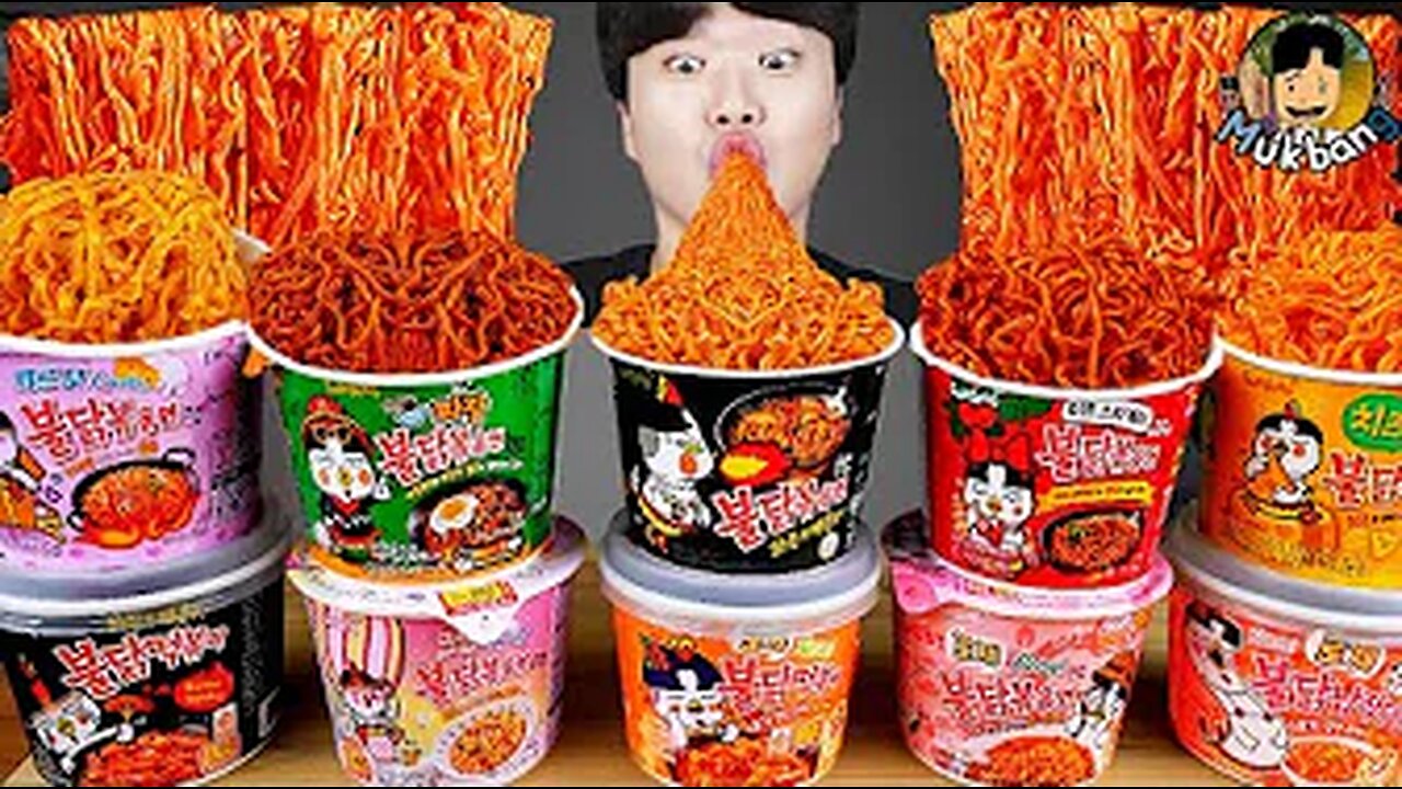 SUB) ASMR MUKBANG FIRE Noodle & HOT DOG & CHEESE PIZZA & Tteokbokki EATING SOUND ! (BULDAK)