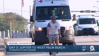 Steve Weagle pulls into West Palm Beach on 'Ride for the Red Cross'